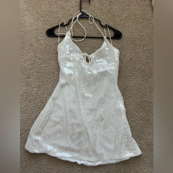 moonchild halter mini dress ivory Princess Polly Women's Moonchild Sequin Halter Minidress - White